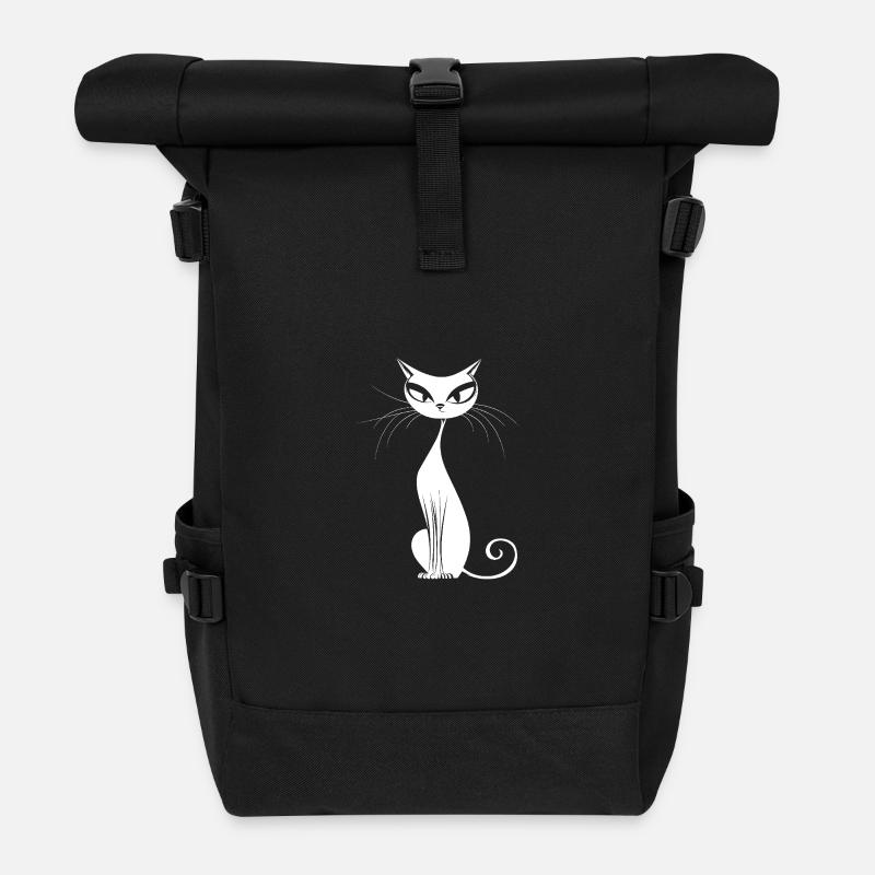 Elegante weiße Katze - Rolltop Rucksack - Schwarz