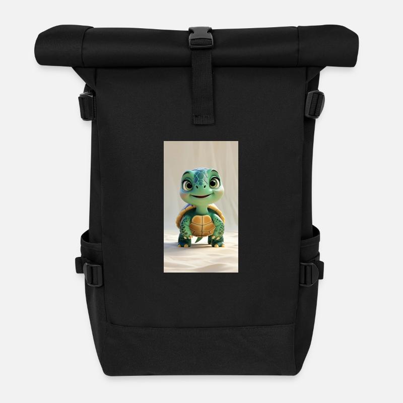 Skurrile 3D-animierte Schildkröte - Rolltop Rucksack - Schwarz