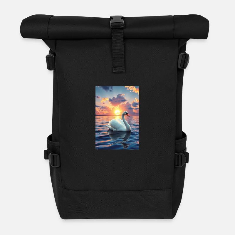 Eleganz des Schwans - Rolltop Rucksack - Schwarz