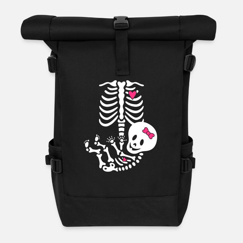 Maternity Skeleton ribcage - Roll Top Backpack - black