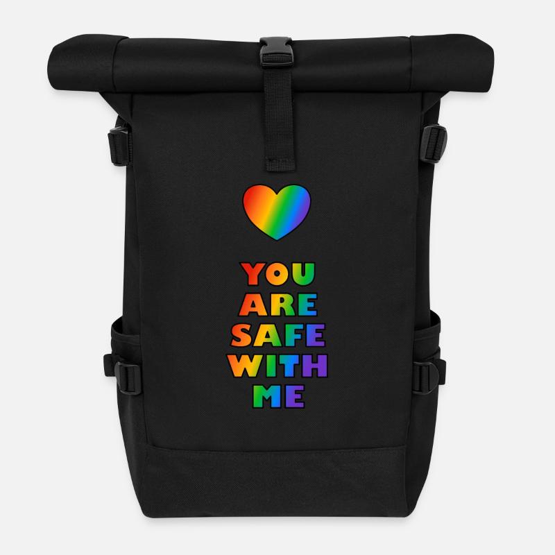Du bist sicher bei mir Rainbow Heart LGBT Safe Space - Rolltop Rucksack - Schwarz