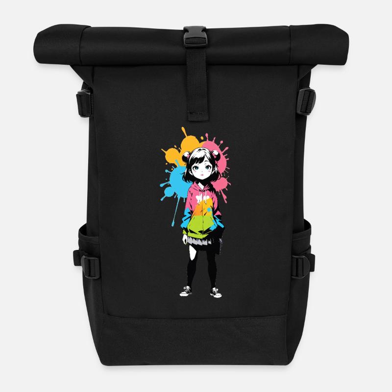 Streetart Mädchen 232346 - Rolltop Rucksack - Schwarz