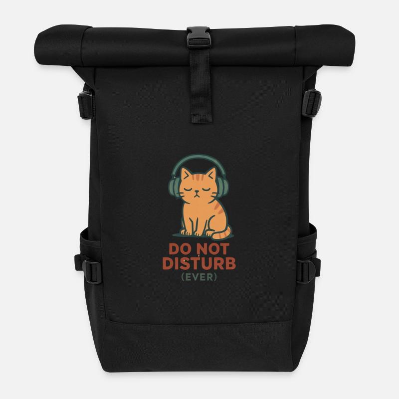 Do Not Disturb Cat Headphones - Roll Top Backpack - black