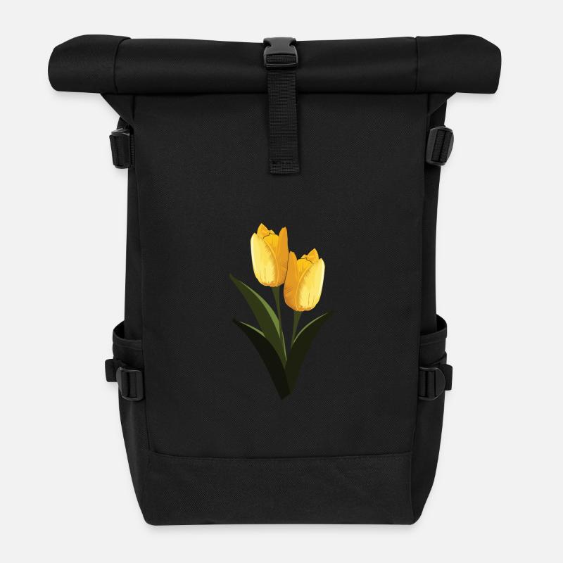 Tulpen Gelb - Rolltop Rucksack - Schwarz