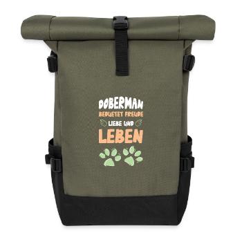 Dobermann Liebe Leben - Rolltop Rucksack - Olive/Schwarz - Vorne