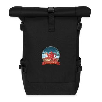 Rote Teekanne im Winterzauber - Rolltop Rucksack - Schwarz - Vorne