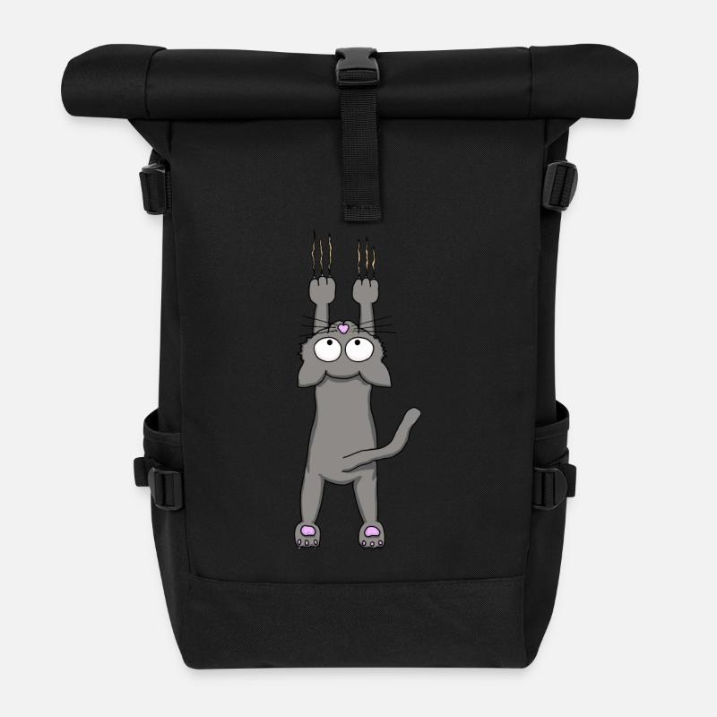 Graue Katze - Rolltop Rucksack - Schwarz