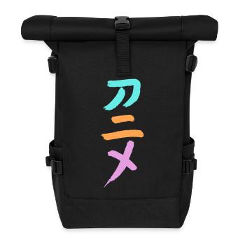 Anime (Trickfilm) Japanisch Schriftzeichen -TUSCHE - Rolltop Rucksack - Schwarz - Vorne