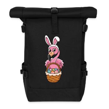 Pretty Easter Flamingo with Easter Basket - Rolltop Rucksack - Schwarz - Vorne