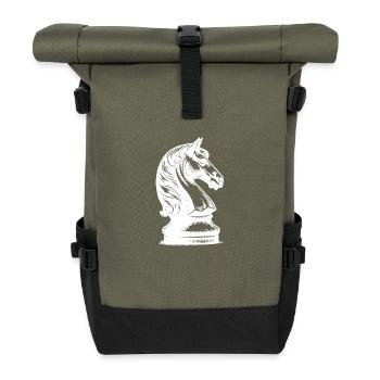 Chessboard with chess pieces king and pawns - Roll Top Backpack - olive/black - Front