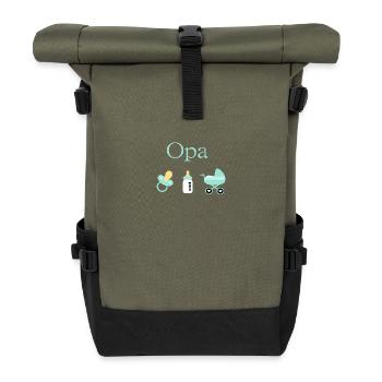Opa Geburt Junge Vorlage personalisierbar - Rolltop Rucksack - Olive/Schwarz - Vorne
