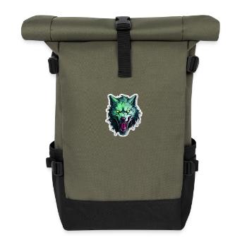 Wolf - Illustration - Rolltop Rucksack - Olive/Schwarz - Vorne