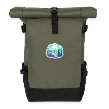 Landschaft - Illustration - Rolltop Rucksack - Olive/Schwarz - Vorne