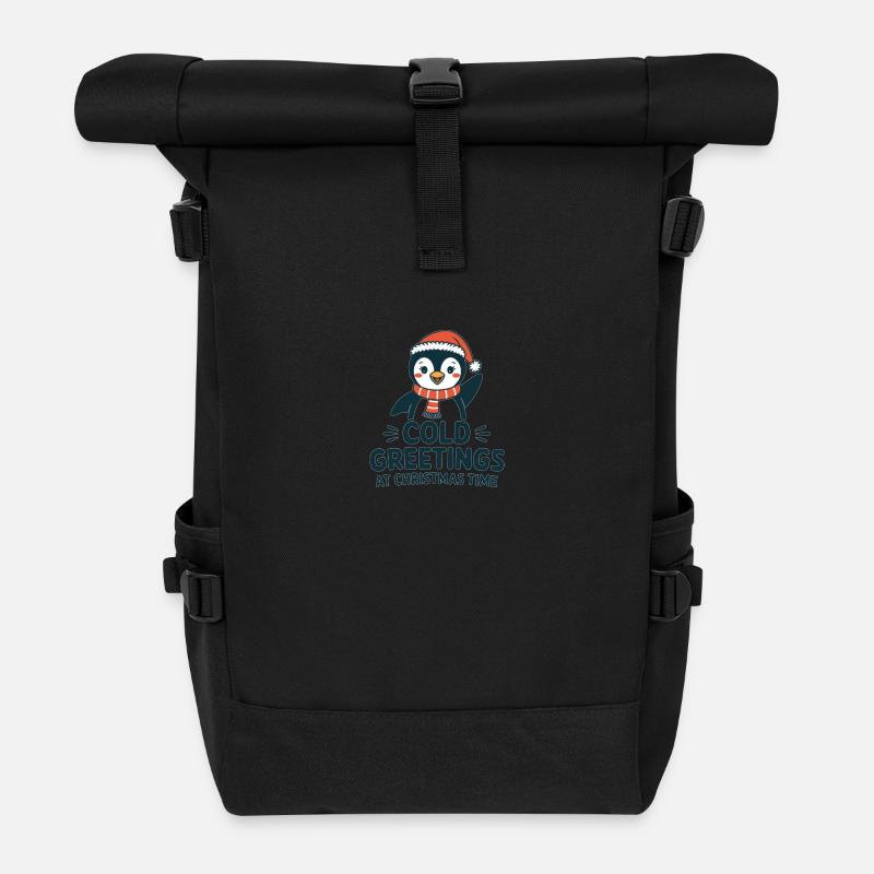 Kühle Grüße zur Weihnachtszeit – Pinguin - Rolltop Rucksack - Schwarz