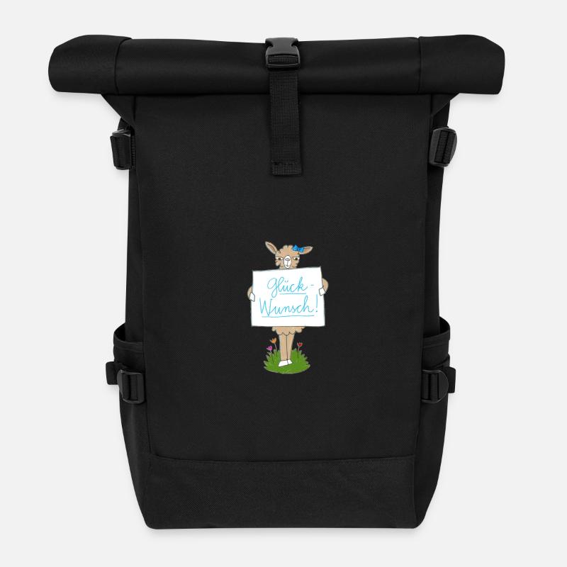 Llama with Congratulations Sign - Roll Top Backpack - black