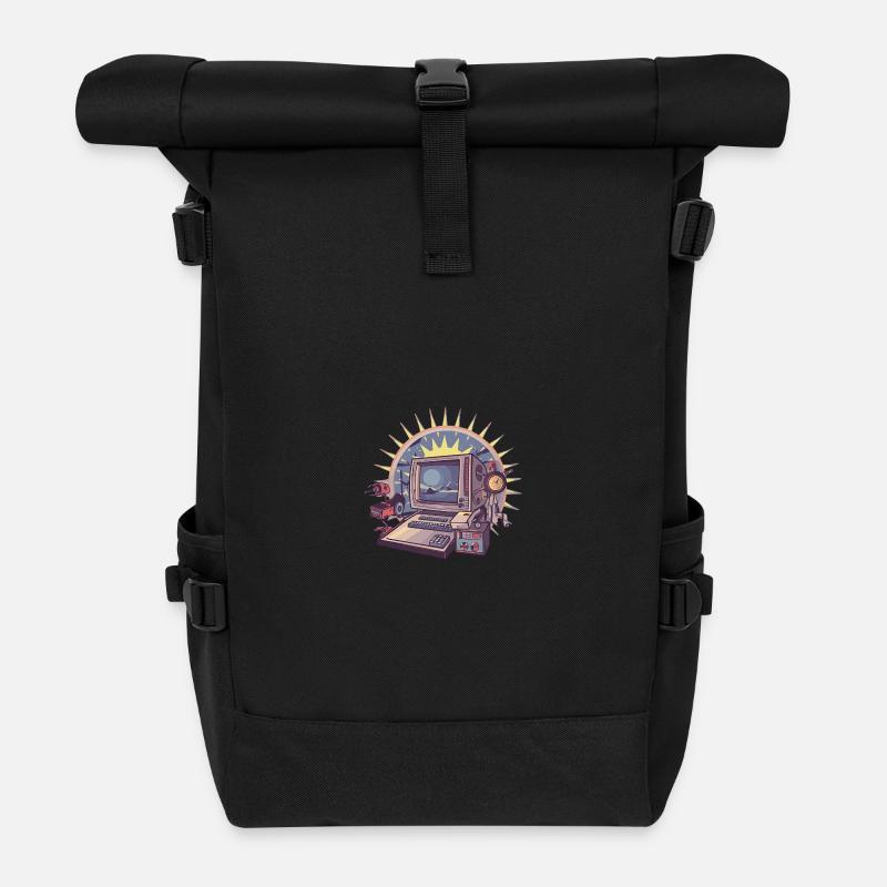 Futuristischer Computer mit Retro-Elementen - Rolltop Rucksack - Schwarz
