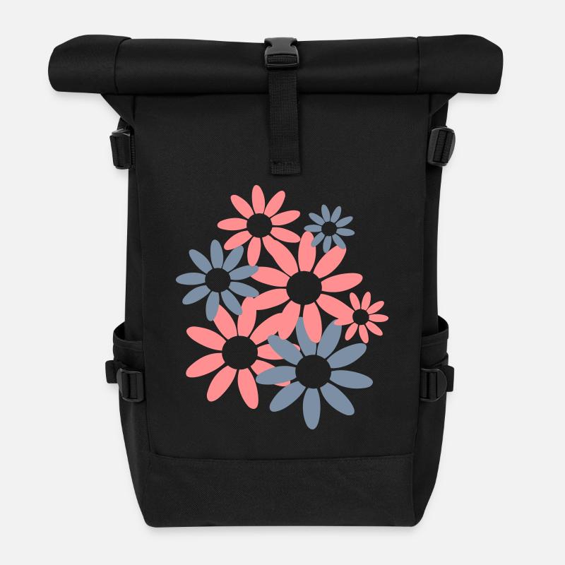 Fleurs de printemps - Sac à dos roll top - noir