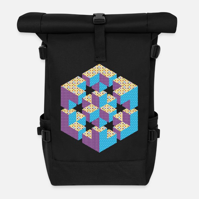 impossible figure Escher cube geometry fantasy - Roll Top Backpack - black
