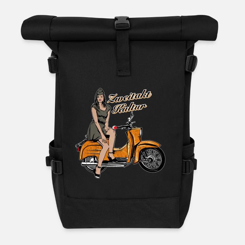 Simson Schwalbe KR51 Vintage Retro Verkehrsorange - Rolltop Rucksack - Schwarz