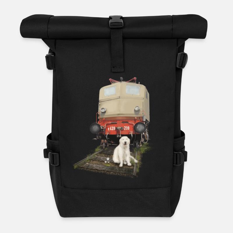 Golden Retriever mit Zug - Rolltop Rucksack - Schwarz