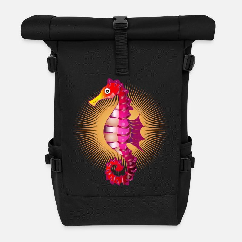 niedliches strahlendes Seepferdchen im Comic Stil - Rolltop Rucksack - Schwarz
