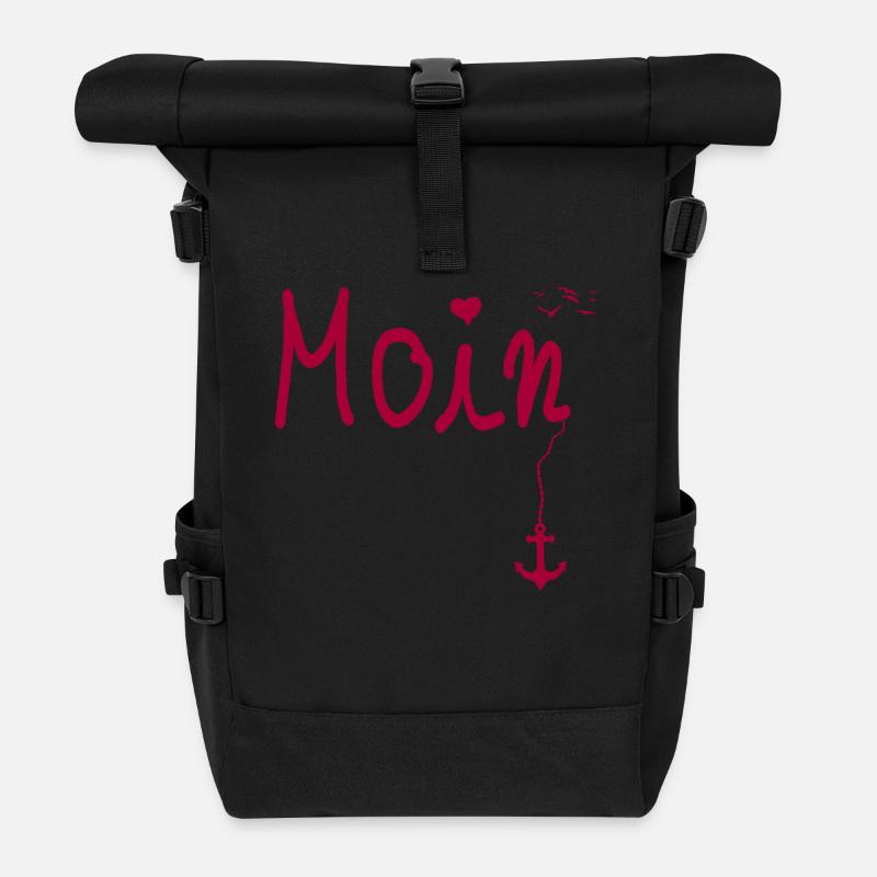 Moin Begrüßung Moin mit Möwe in Pink - Rolltop Rucksack - Schwarz