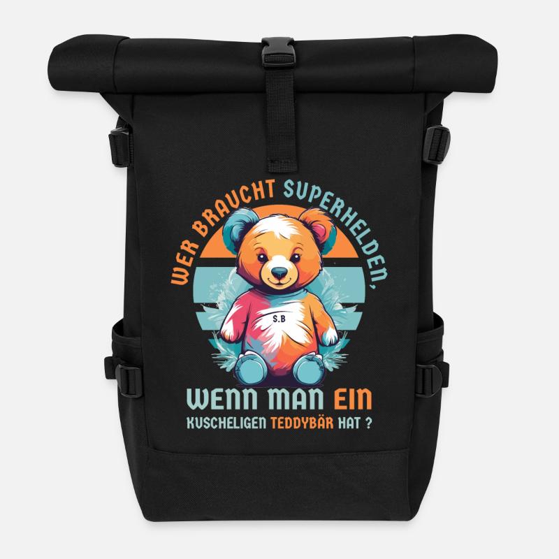 Kuscheliger Teddybär - Rolltop Rucksack - Schwarz