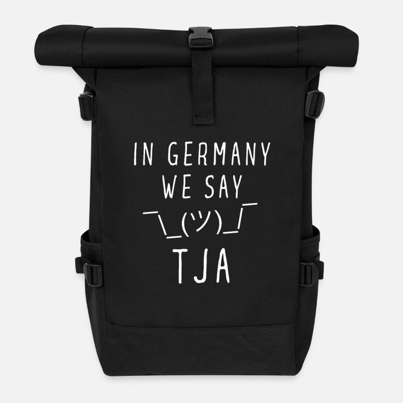 In Germany we say TJA Shrug Denglish - Rolltop Rucksack - Schwarz