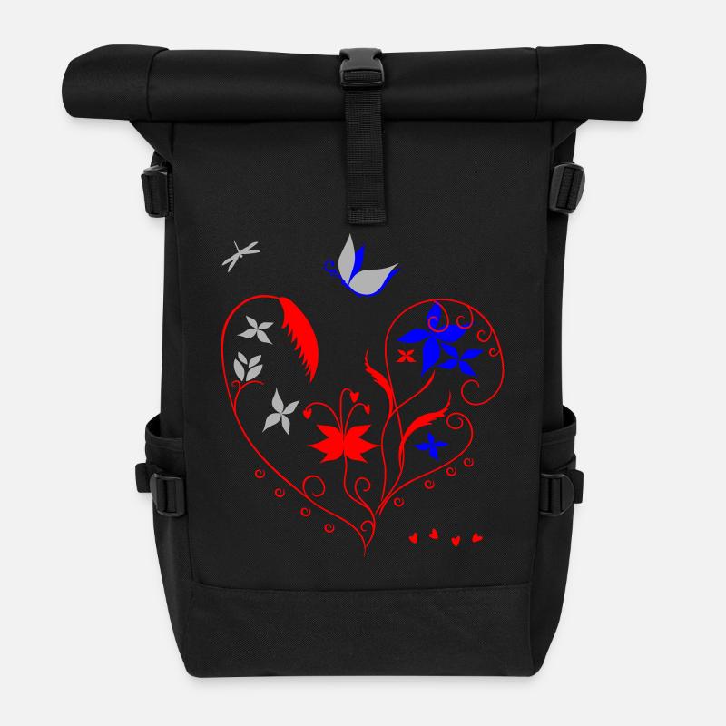 Herz mit Ornamenten - Rolltop Rucksack - Schwarz