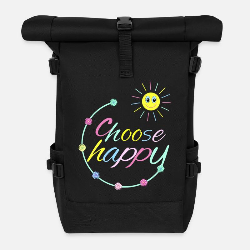 Choisissez Happy - Sac à dos roll top - noir