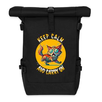 Keep Calm and Carry On - Erschreckte Katze & Weish - Rolltop Rucksack - Schwarz - Vorne