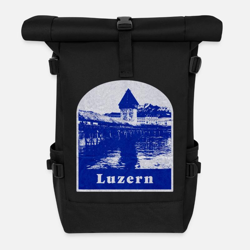 Luzern Schweiz - Rolltop Rucksack - Schwarz