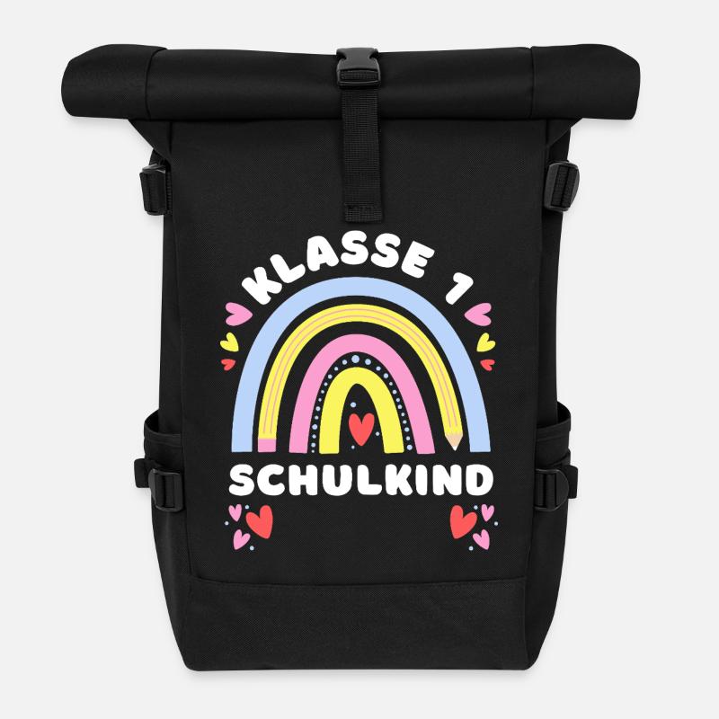 Klasse 1 - Schulkind - mit Namen personalisierbar - Rolltop Rucksack - Schwarz