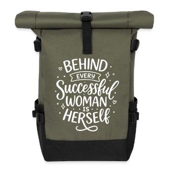 Behind every successful woman – Feminismus Spruch - Rolltop Rucksack - Olive/Schwarz - Vorne