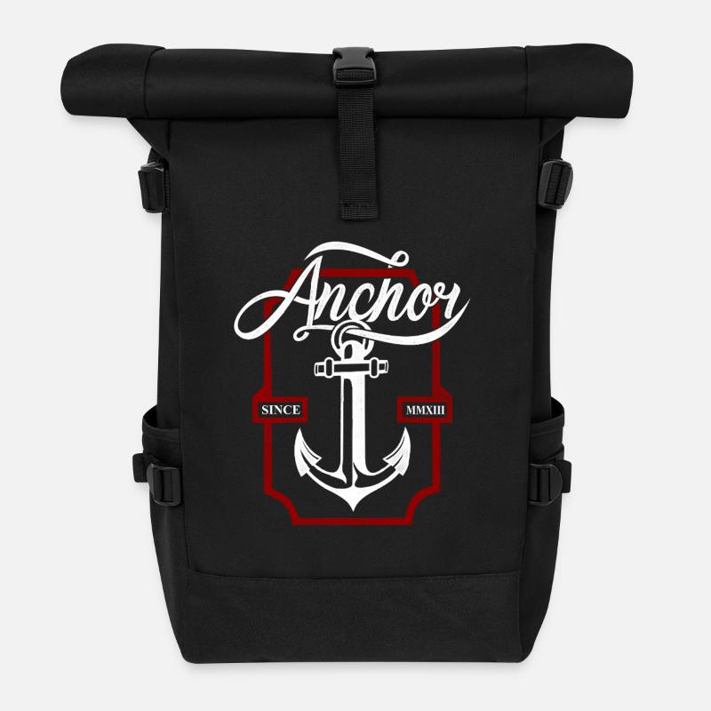 Vintage Anker Typografie – Retro nautisches Design - Rolltop Rucksack - Schwarz