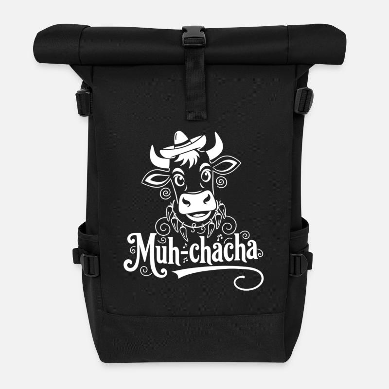 Moo-ChaCha Cow with Flourishes - Roll Top Backpack - black