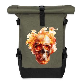 Skull Flames - Roll Top Backpack - olive/black - Front