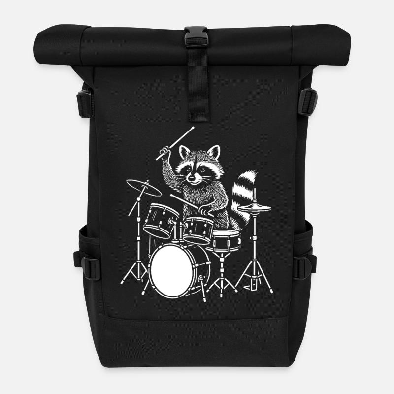 Raccoon Drummer Nightbeat - Sac à dos roll top - noir