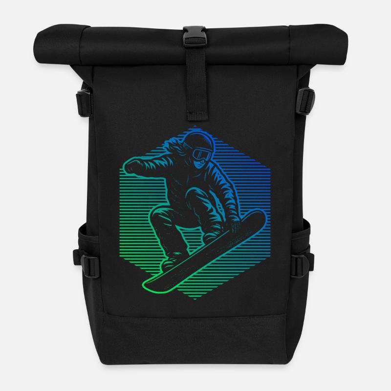 Snowboardeurs en pente néon - Sac à dos roll top - noir