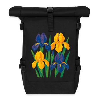 Harmonie d’iris : Fleurs dorées et indigo - Sac à dos roll top - noir - Devant