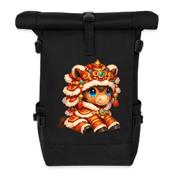 Chinesisches Neujahr Pferd 2026 - Rolltop Rucksack - Schwarz - Vorne