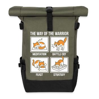 Funny Cat The Way of the Warrior Samurai Orange - Roll Top Backpack - olive/black - Front