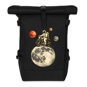 Astronaut on motorcycle rides over the moon - Roll Top Backpack - black - Front