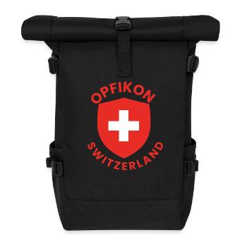 Opfikon Schweiz Schild-Logo - Rolltop Rucksack - Schwarz - Vorne