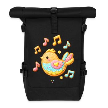 Niedlicher Vogel als dekorierter Keks Illustration - Rolltop Rucksack - Schwarz - Vorne