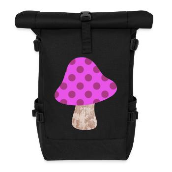 Mushroom Dots Pattern Dots Pink Nursery Happiness - Roll Top Backpack - black - Front