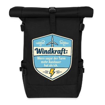Windkraft Spruchschild Humor - Rolltop Rucksack - Schwarz - Vorne