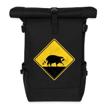 Raccoon Yellow Traffic Sign - Roll Top Backpack - black - Front