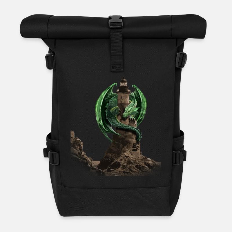 Drachen Leuchtturm von Custom - Rolltop Rucksack - Schwarz