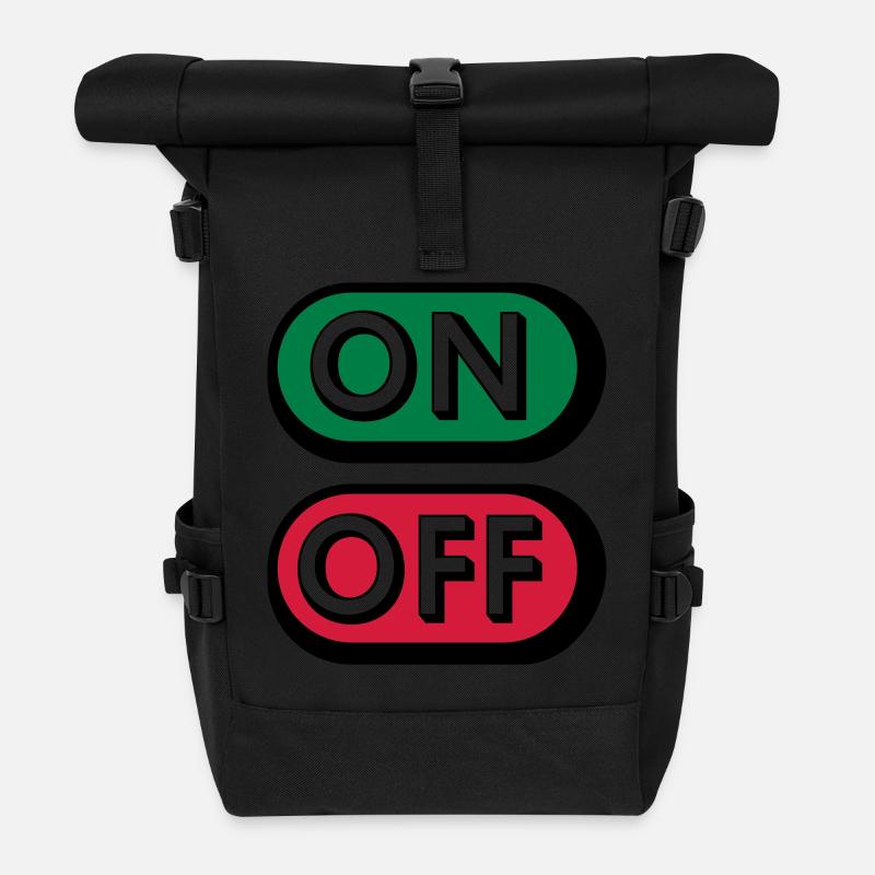 On Off Buttons - Rolltop Rucksack - Schwarz
